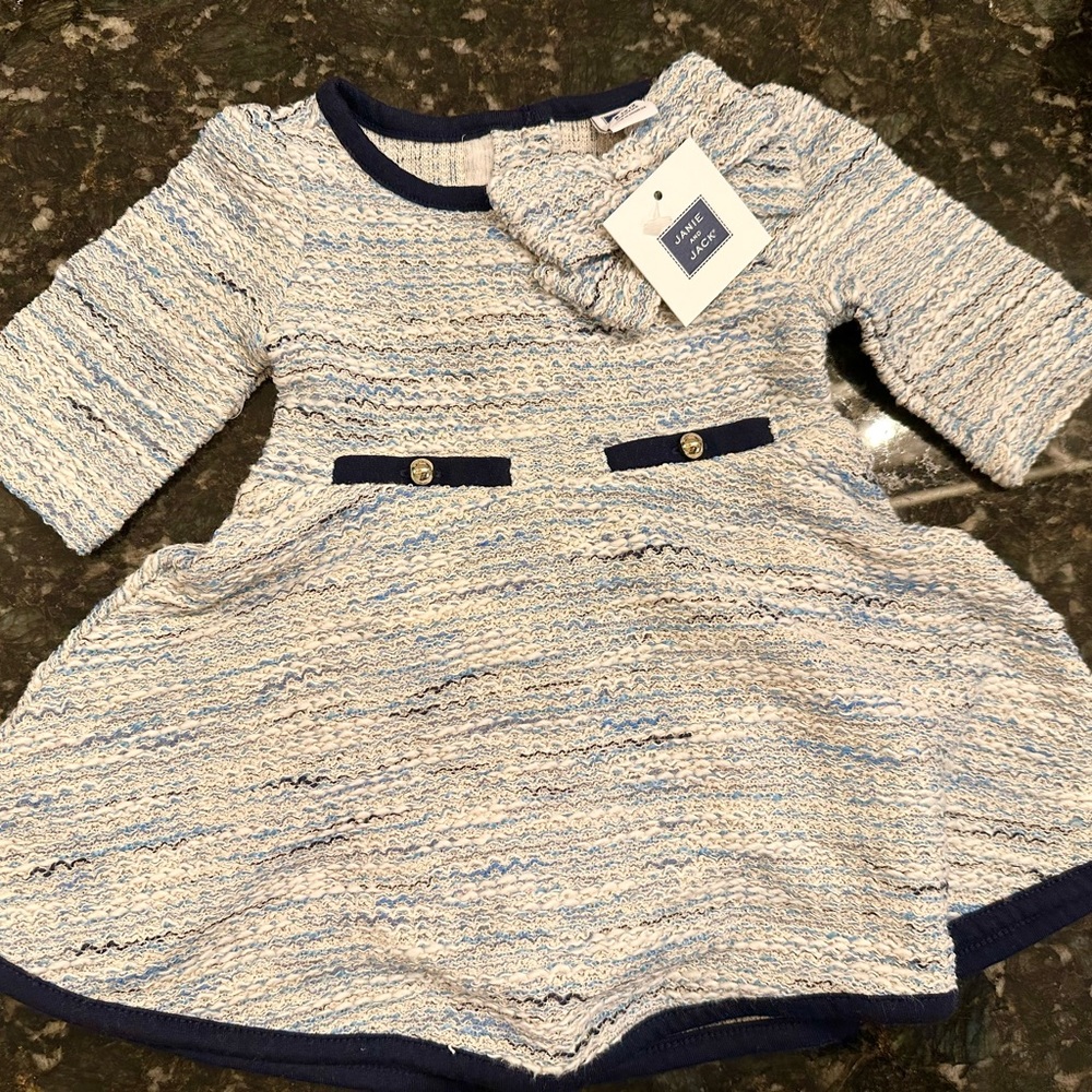 Janie and Jack Blue and Cream Baby Girls Dress